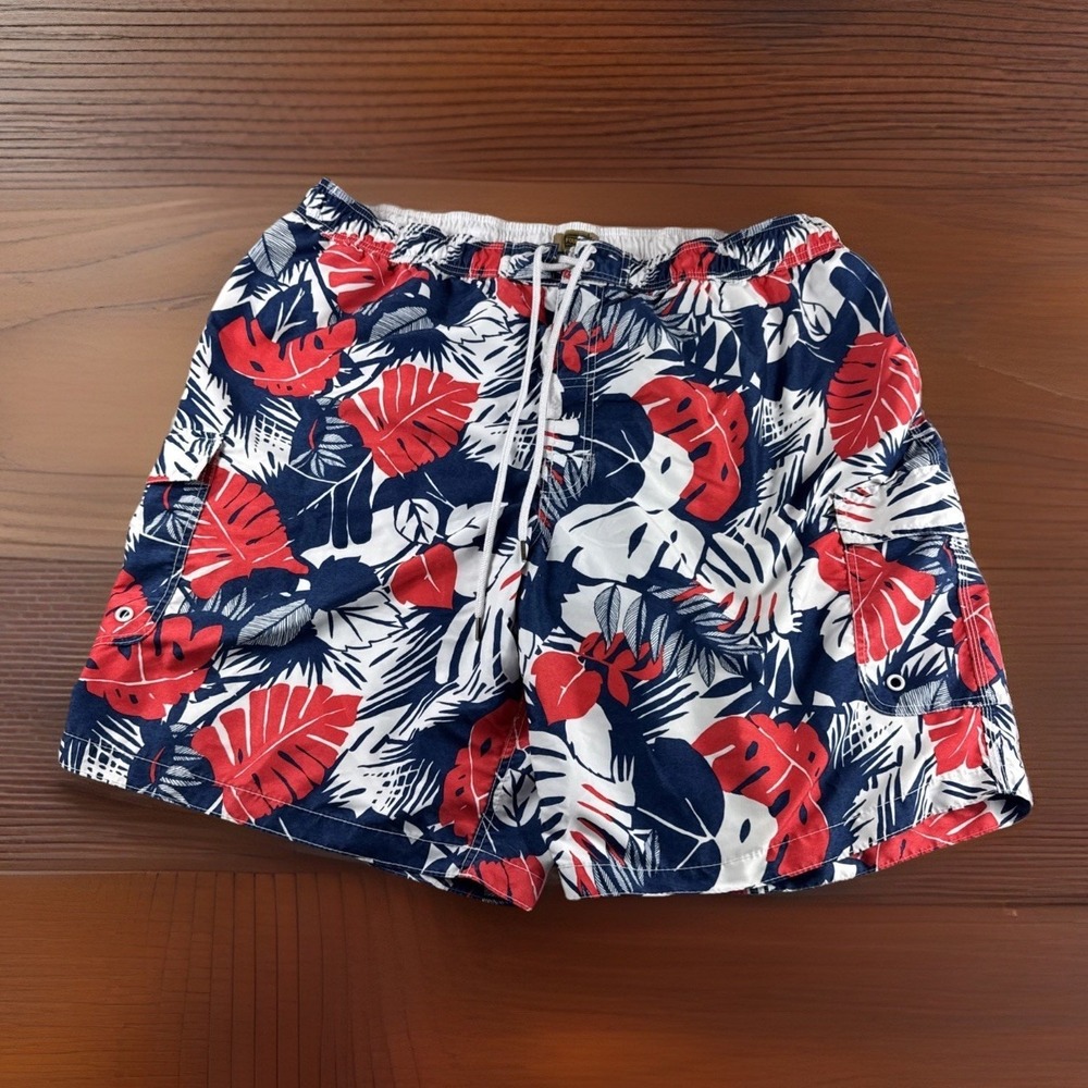 Foundry Supply Cargo Swim Trunks Men 3XL Floral Lined Shorts Red White Blue Mesh